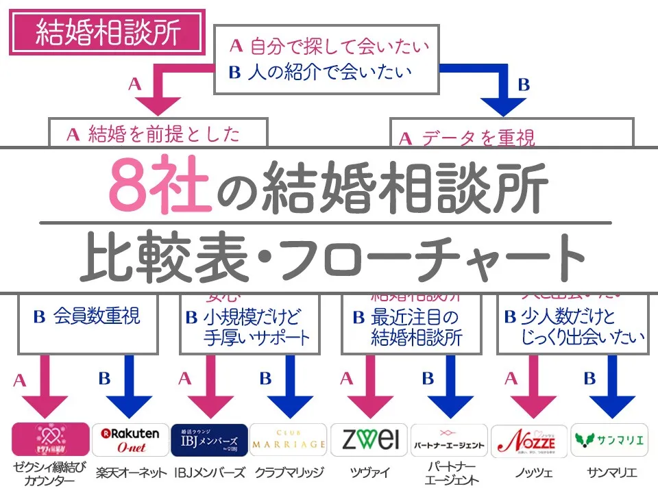 結婚相談所8社の比較表・フローチャート