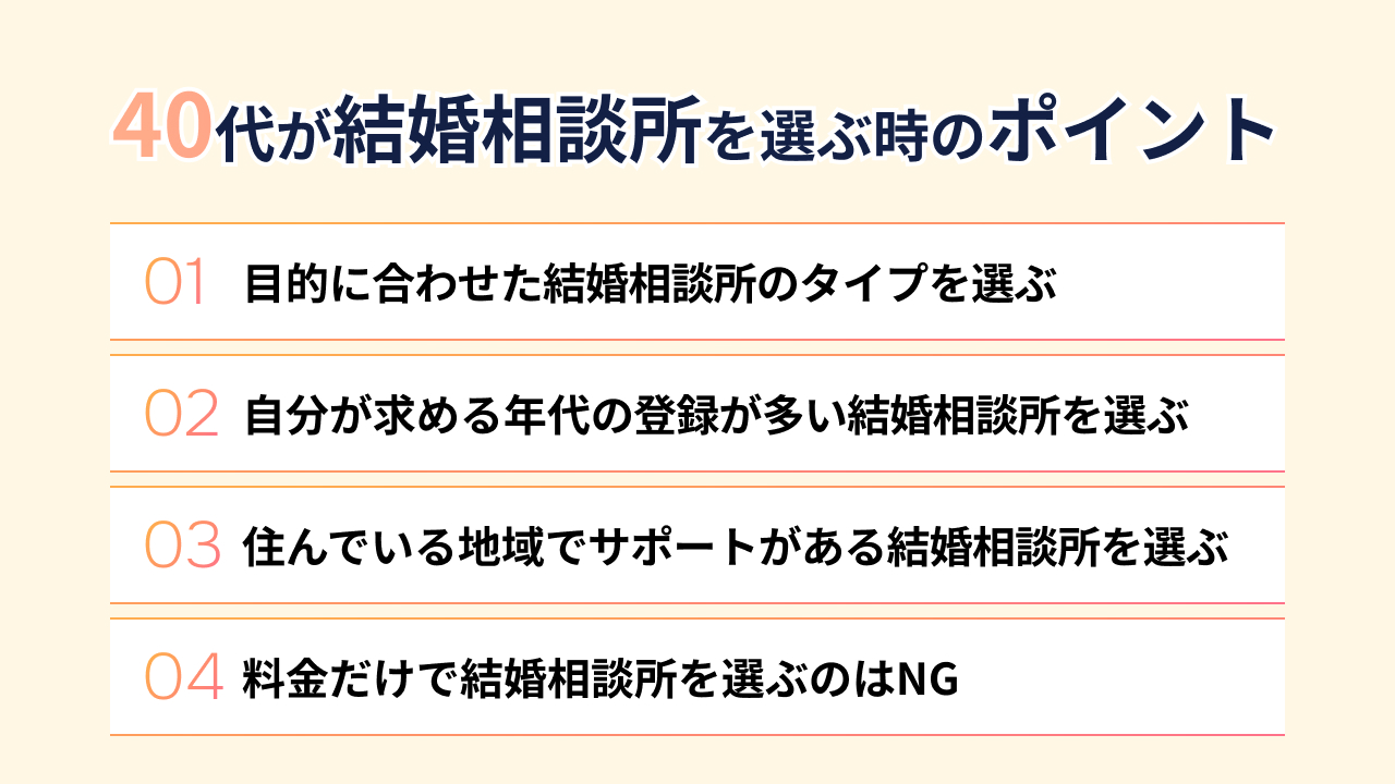 40代が結婚相談所を選ぶときのポイント