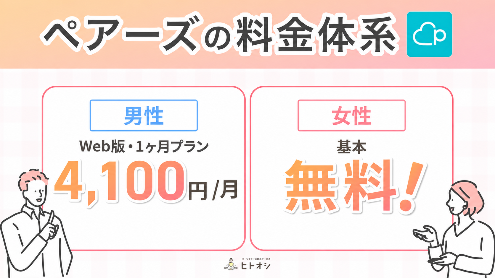 ペアーズの料金体系の基本！女性は基本無料・男性はWeb版1ヶ月4,100円